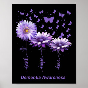 Poster Faith Hope Love Purple Flower Ribbon Démentia Awar