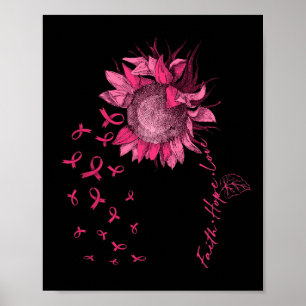 Poster Faith Hope Love Ribbon Sunflower Cancer du sein Aw