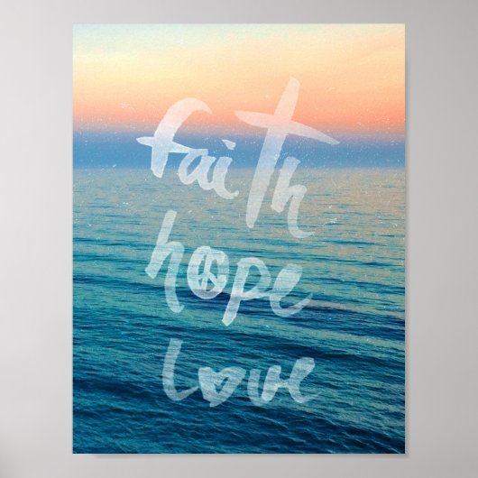 Poster Faith Hope Love Typographie Ocean Sunset (Devant)
