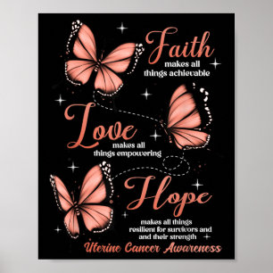 Poster Faith Love Hope Papillon utérin Sensibilisation au
