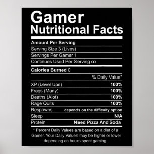 Poster Faits nutritionnels Cool Jeu vidéo Joueur amusant