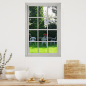 Poster Fake Window - Bois blanc - Vue Jardin (Cuisine)