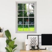 Poster Fake Window - Bois blanc - Vue Jardin (Bureau à domicile)