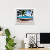 Poster Fake Window With Palm trees on Beach Ocean View (Bureau à domicile)