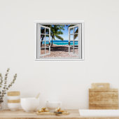 Poster Fake Window With Palm trees on Beach Ocean View (Cuisine)