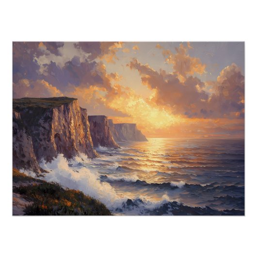 Poster Falaises côtières au coucher du soleil (Devant)