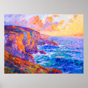 Poster Falaises dans le paysage impressionniste du couche