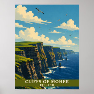 Poster Falaises de Moher Irlande Comté Clare Rétro Voyage