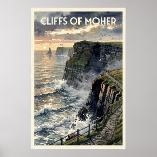 Poster Falaises de Moher Irlande Voyage Rétro