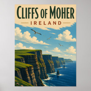 Poster Falaises de Moher Irlande Voyage Vintage Côte Irla