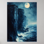 Poster Falaises Océaniques au Clair de Lune en Bleu Monoc (Devant)