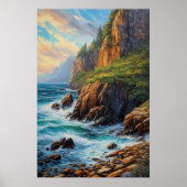 Poster Falaises rocheuses voilées en vert (Devant)