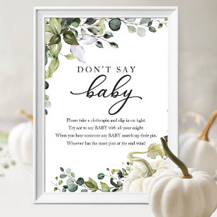 Poster Fall Baby Shower Greenery Don't Say Baby Sign