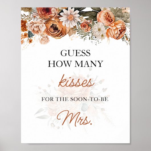 Poster Fall Boho Devine Combien De Baisers Fête des marié (Devant)