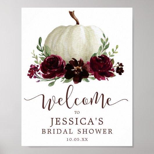 Poster Fall Burgundy Pumpkin Shower Welcome Sign (Devant)