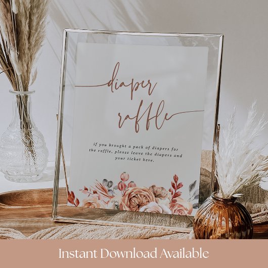 Poster Fall Floral Baby Shower Diaper Raffle Sign