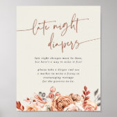 Poster Fall Floral Baby Shower Late Night Diapers Sign (Devant)