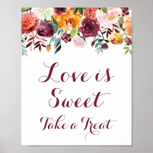 Poster Fall Flower Love is Sweet Sign Poster, orange rose (Devant)