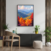 Poster Fall Foliage | Watercolor Mountain Landscape