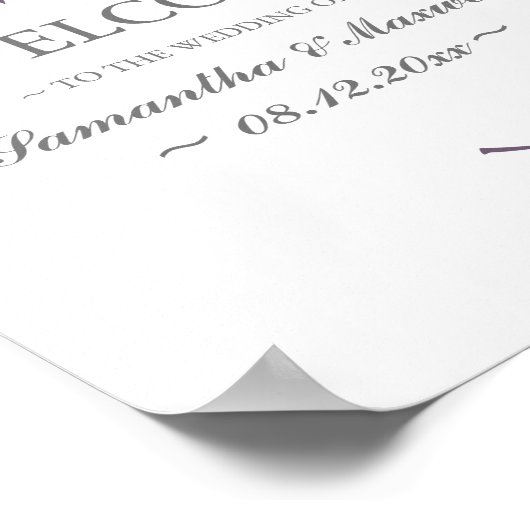 Poster Fall Folium Plum Purple Feuille Mariage Bienvenue (Coin)