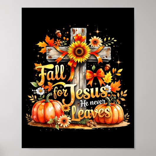 Poster Fall For Jesus Christian Pumpkin Autumn Cross (Devant)