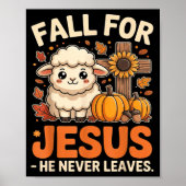 Poster Fall For Jesus He Never Leaves Sheep Christian Aut (Devant)