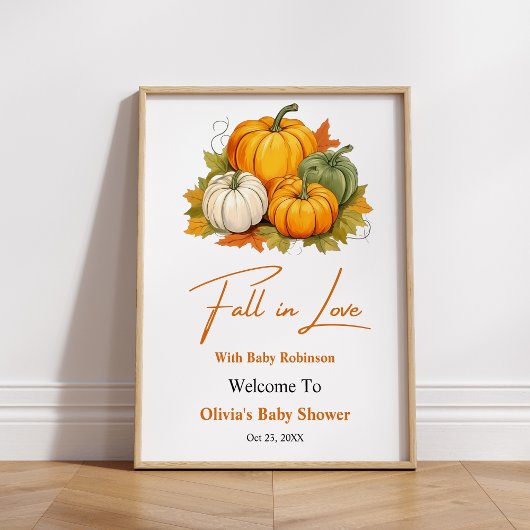 Poster Fall in Love Pumpkin Baby Shower Welcome 