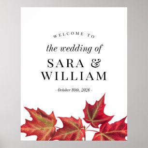 Poster Fall Leaves Wedding Welcome Sign
