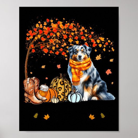 Poster Fall Maple Tree Print Dog Lover Happy Thanksgiving (Devant)