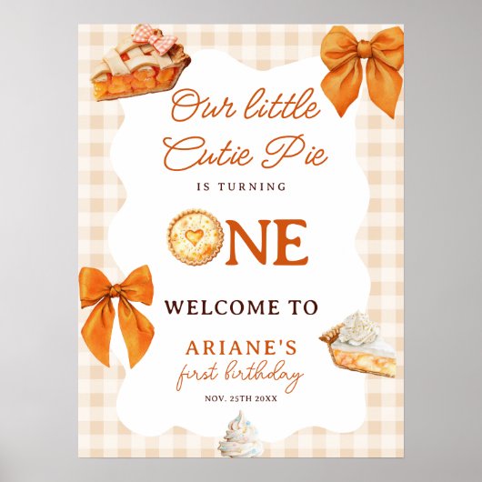 Poster Fall Orange Bow Cutie Pie 1st birthday Welcome (Devant)