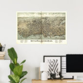 Poster Fall River Massachusetts 1877 Antique Panorama (Bureau à domicile)