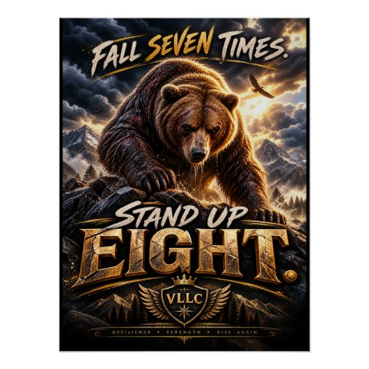Poster Fall Seven Times Stand Up Eight Grizzly Bear (Devant)