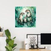 Poster Famille adorable de Otter avec Baby Otter (Bureau à domicile)