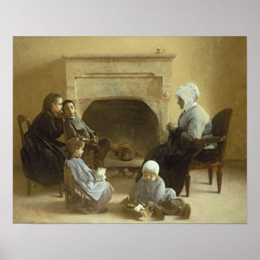 Poster Famille assise autour d'un foyer (Devant)