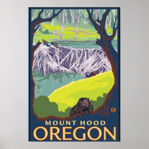 Poster Famille Beaver - Mount Hood, Oregon