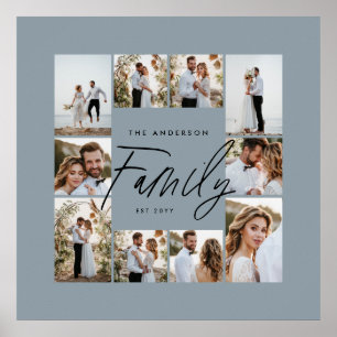 Poster Famille bleu élégant moderne minimaliste photo col
