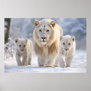 Poster Famille d'animaux de lions errant la nature