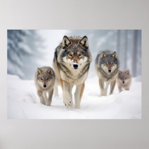 Poster Famille d'animaux loups errer la nature