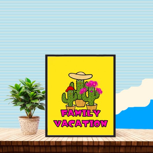 Poster Famille de cactus verts mignons