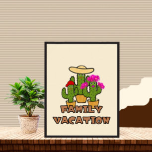 Poster Famille de cactus verts mignons