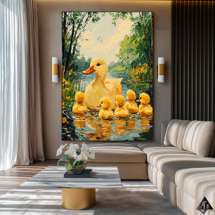 Poster Famille de canards dorés – Art naïf et fantaisiste