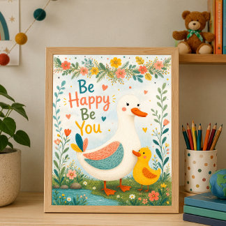 Poster Famille de canards mignons, soyez heureux, soyez v