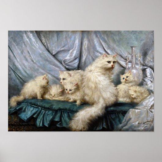 Poster Famille de chats blancs, Carl Kahler (Devant)