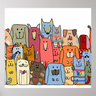 Poster Famille de chiens amusants : motif sans soudure.