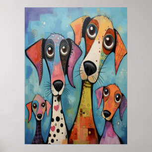 Poster Famille de chiens colorée abstraite Minimaliste Be