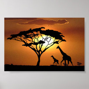 Poster famille de girafe