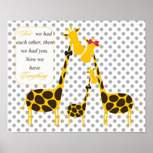 Poster famille de girafe pois bébé jaune pépinière