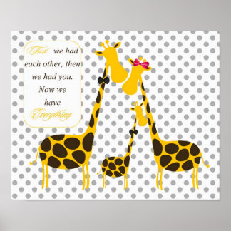 Poster famille de girafe pois bébé jaune pépinière