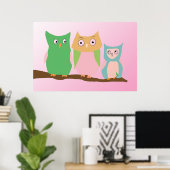 Poster Famille de hibou en rose (Bureau à domicile)