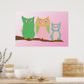 Poster Famille de hibou en rose (Cuisine)